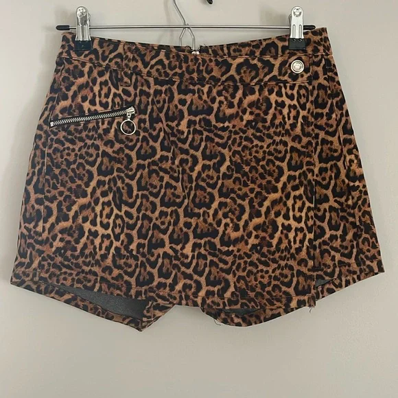 ZARA Faux Wrap Skort Leaopard Animal Print Grunge Goth Small Fall - Picture 2 of 7